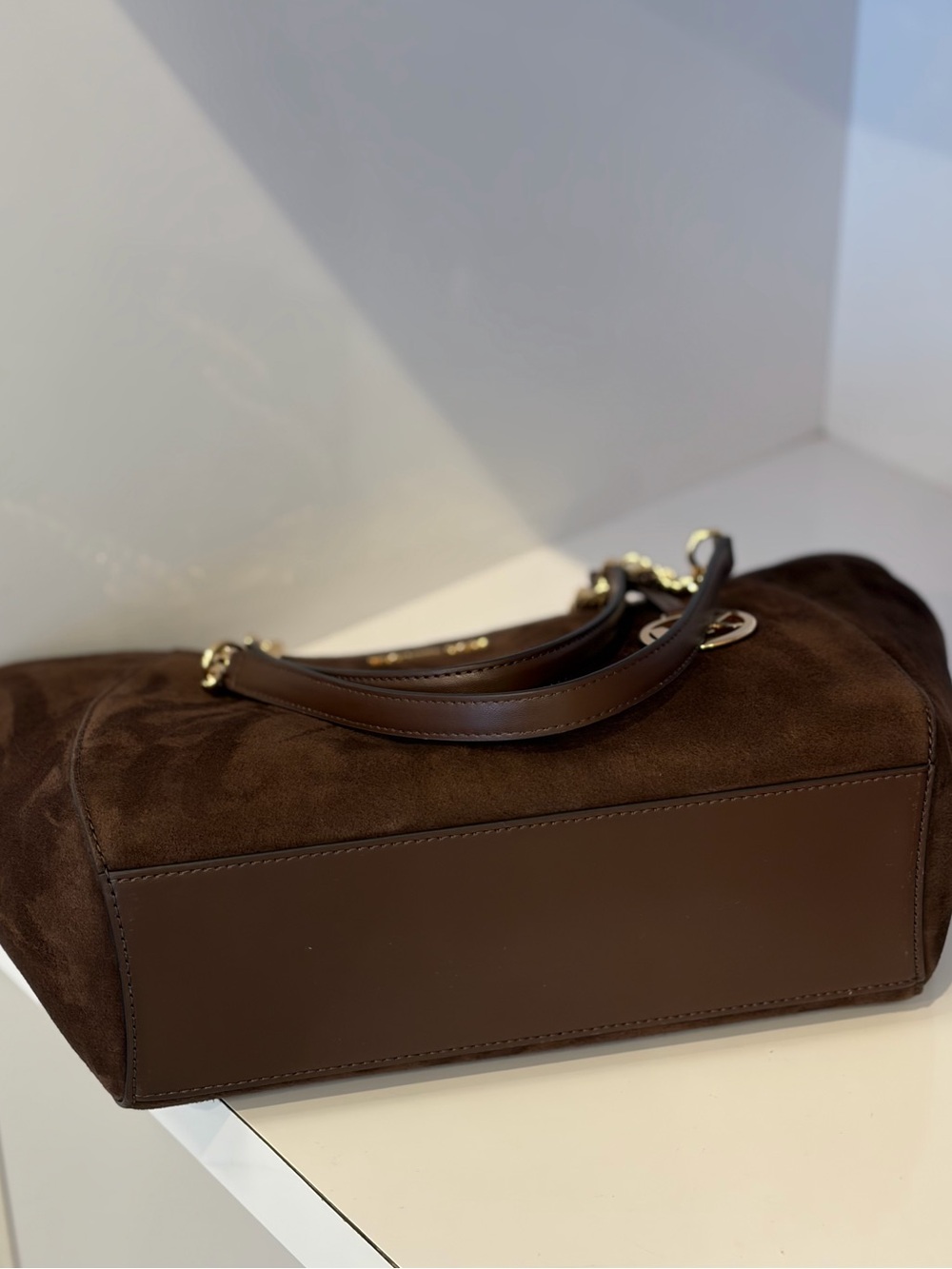 Michael Kors Chocolate Brown Suede Jet Set Travel Chain Tote Shoulder bag - Picture 11 of 13